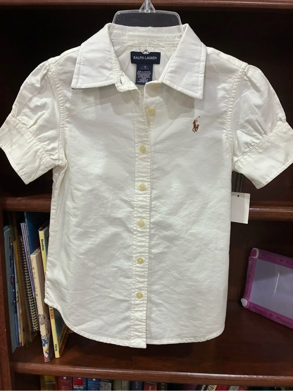 Ralph Lauren Cream Short-Sleeve Button-Down Polo Shirt for Kids